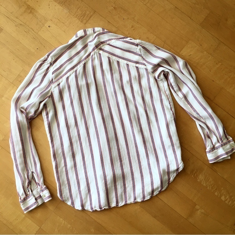 LOFT Striped Long Sleeve Casual Blouse Cream Ivory Ecru Red Navy Size XS - Picture 5 of 13